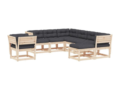8-piece garden furniture set with cushions. Solid pine wood.