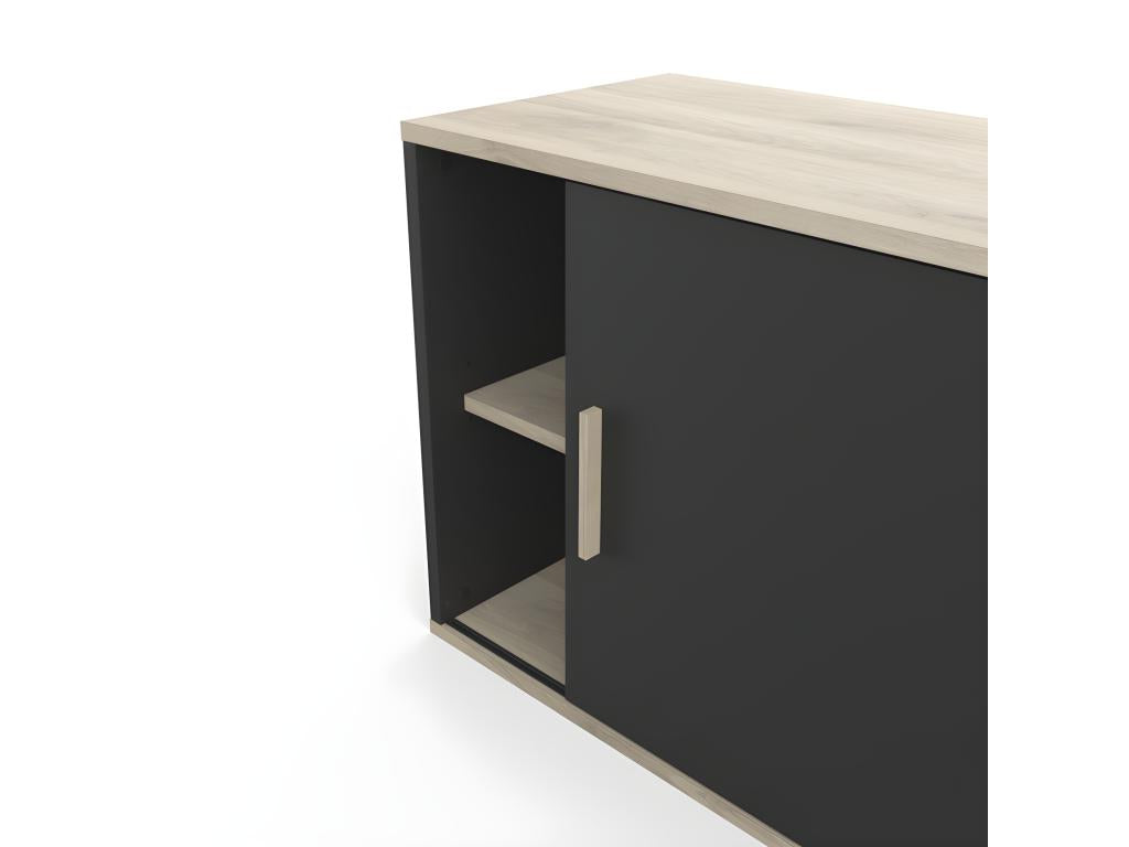 Kitchen wall cabinet with 1 sliding door, Black/Wood - Meubiana - W 120 x D 39 x H 60 cm