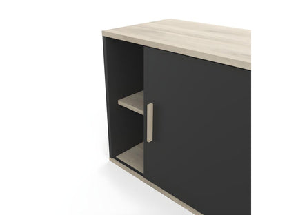 Kitchen wall cabinet with 1 sliding door, Black/Wood - Meubiana - W 120 x D 39 x H 60 cm