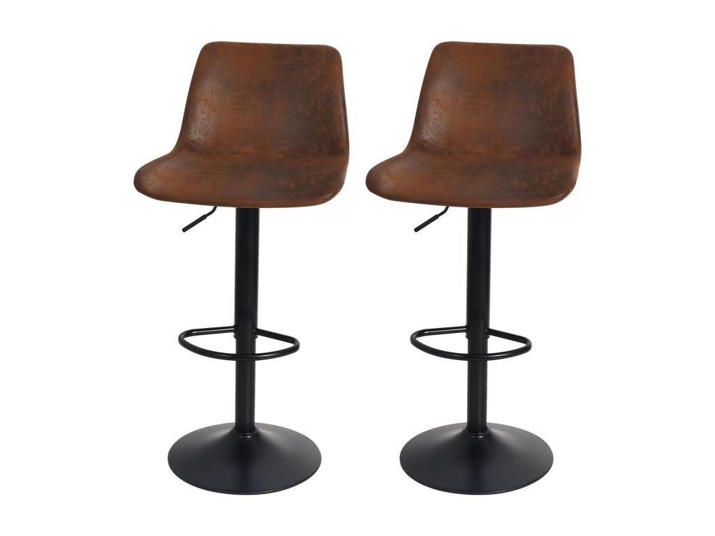 Industrial bar stool, set of 2 vintage leather kitchen chairs with adjustable height, backrest and footrest, 46.5x38x73 to 108 cm