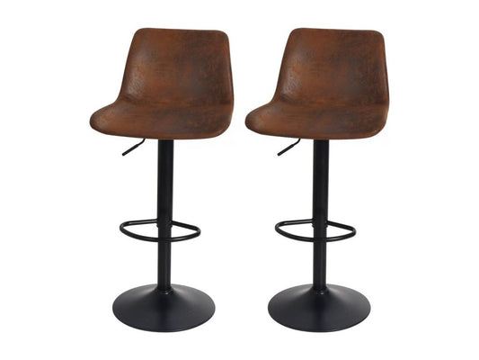 Industrial bar stool, set of 2 vintage leather kitchen chairs with adjustable height, backrest and footrest, 46.5x38x73 to 108 cm