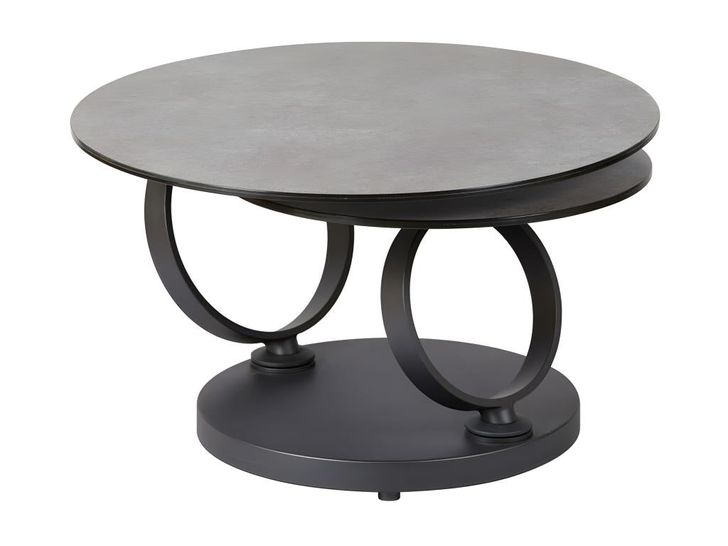 Articulated coffee table, metal/glass, dark grey ceramic - VERRO