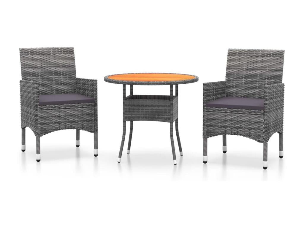 3-piece garden dining set, grey woven resin