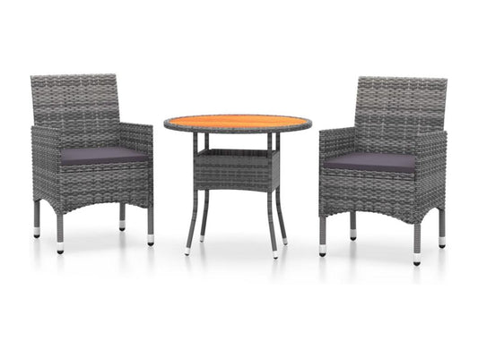 3-piece garden dining set, grey woven resin