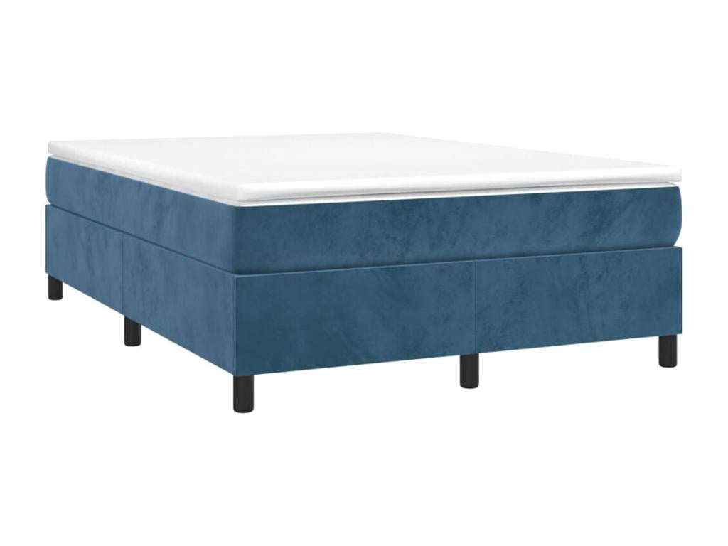 Upholstered bed base and mattress, dark blue, 140x190cm, velvet