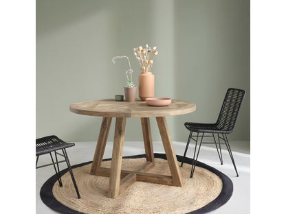 Homzora round mixed table for 4 people in solid recycled teak.