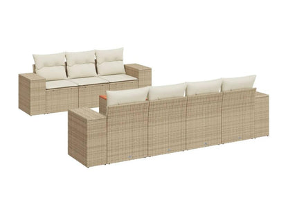 8-piece garden furniture set with cushions, beige woven resin