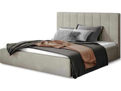 Luxury quality beige velvet double bed from Meubiana, 180x200