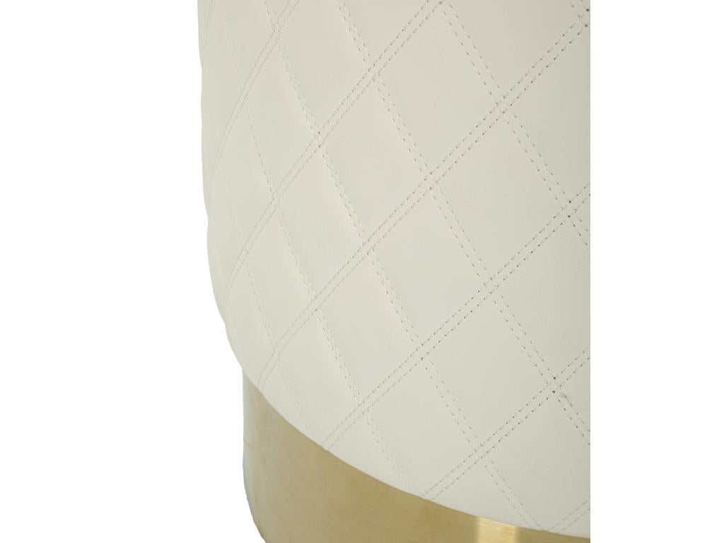 Homzora Round Pouf - White faux leather with gold base - 36 cm x H 39 cm - Pine wood MDF metal and plastic.