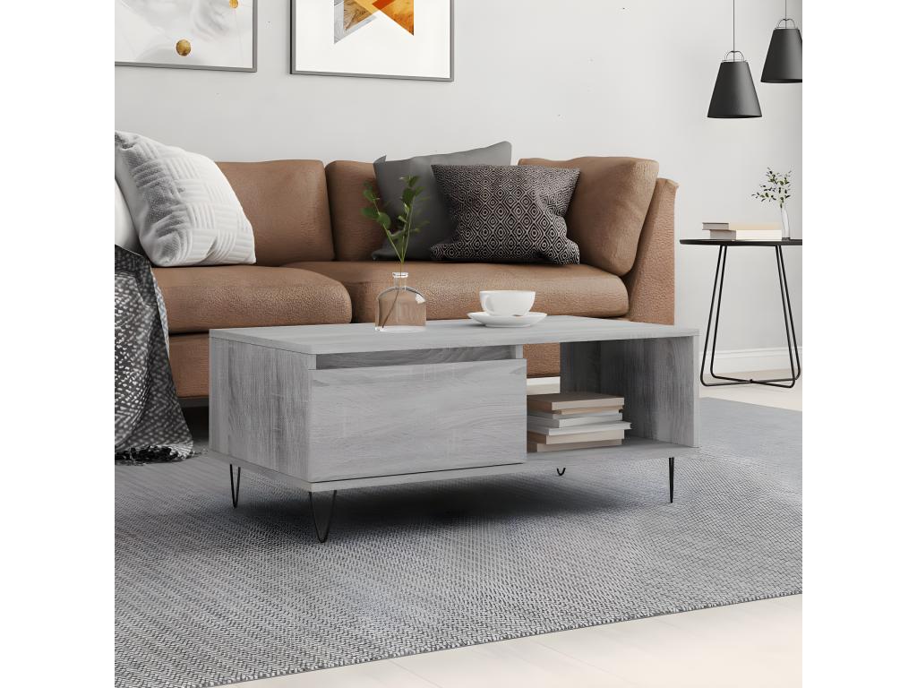 Homzora coffee table, grey, 90x50x36.5 cm, engineered wood