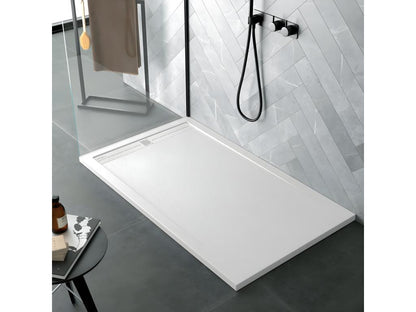 Grey 7035 shower tray with slate finish, Meubiana CACH colored grate - 80x70 cm