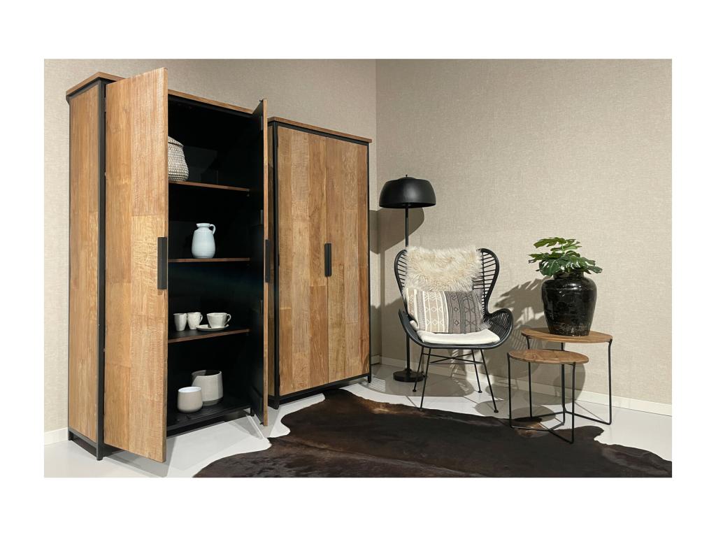 Homzora 2-Door Buffet, 100 cm Wide, in Recycled Teak and Black Metal