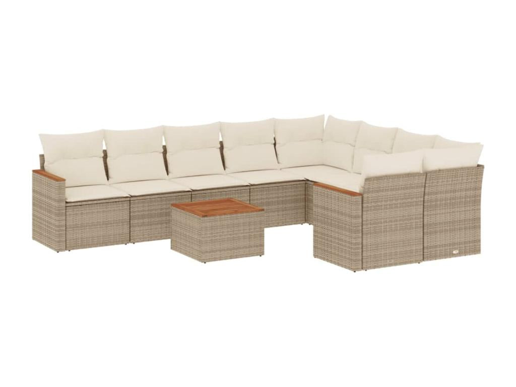 Garden furniture set with cushions, 10 pieces, beige woven resin