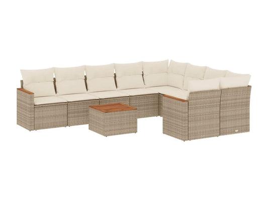 Garden furniture set with cushions, 10 pieces, beige woven resin