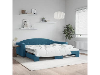 Daybed with pull-out bed, blue, 100x200 cm, velvet