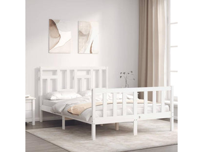 Bed frame without mattress, white, solid pine wood