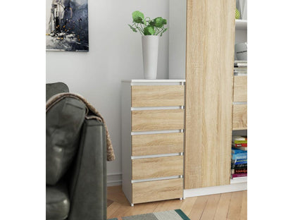 Doucezen CL5 White Chest of Drawers, 40 cm, 5 Drawers, Oak Front, Doucezen, 40x35x92 cm