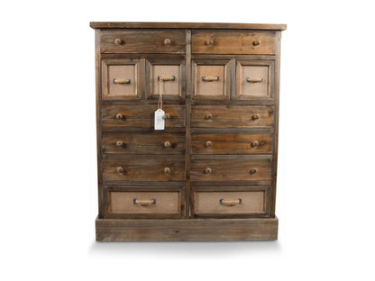 Meubiana 14-Drawer Wooden Chest of Drawers 85x33x98.5cm Brown - Vintage Style