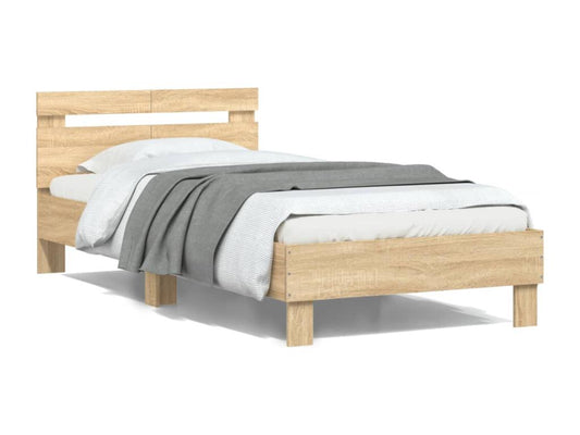Homzora oak bed frame with headboard, 100x200 cm