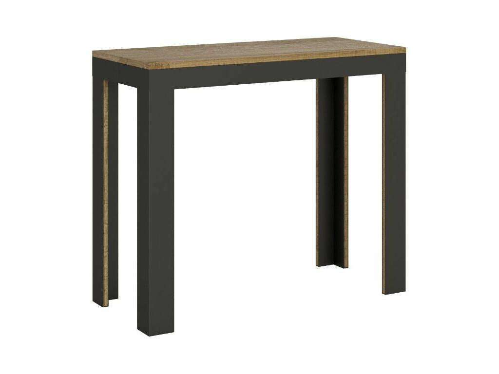 Meubiana Evolution extendable wooden console table with 4 wooden and anthracite steel legs - White - 4-leg support - 3 extension leaves