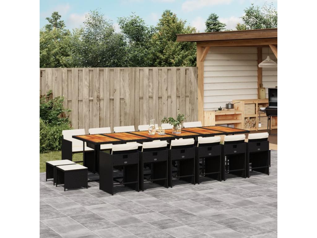 17-piece garden dining set with black resin wicker cushions
