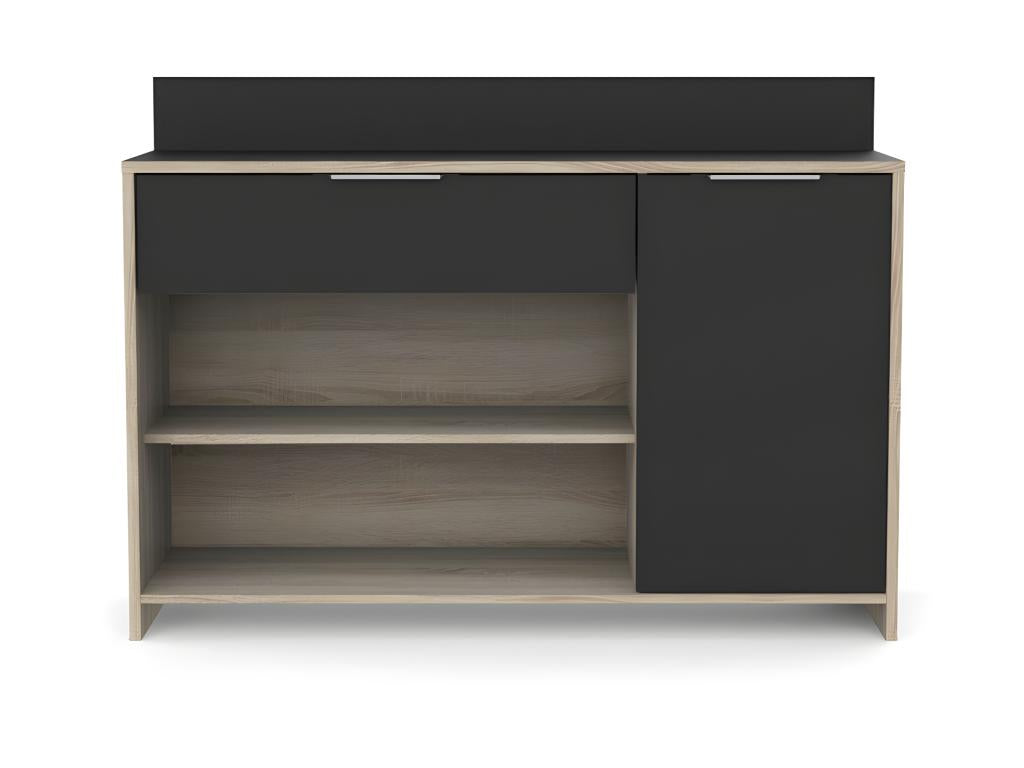 Kitchen base cabinet with microwave, Oak/Black - Meubiana - W 123 x D 40 x H 89.2 cm