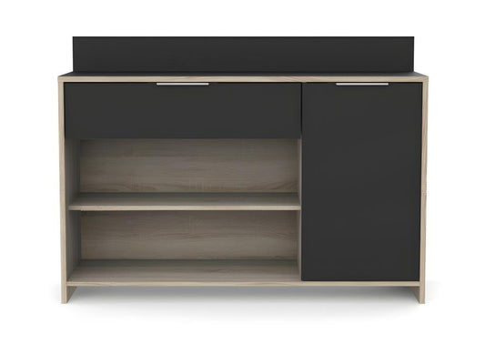 Kitchen base cabinet with microwave, Oak/Black - Meubiana - W 123 x D 40 x H 89.2 cm