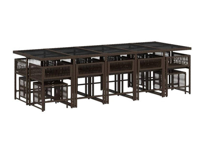 15-piece brown rattan garden dining set with cushions