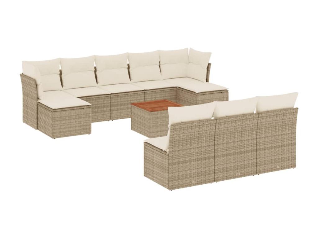 11-piece garden furniture set with beige resin wicker cushions