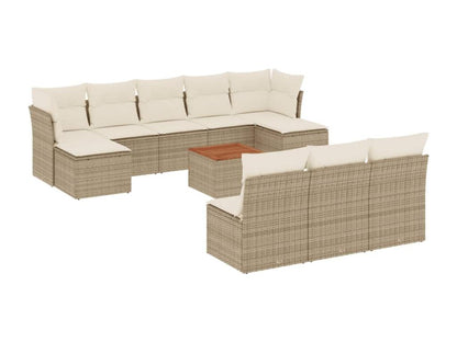 11-piece garden furniture set with beige resin wicker cushions