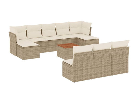 11-piece garden furniture set with beige resin wicker cushions
