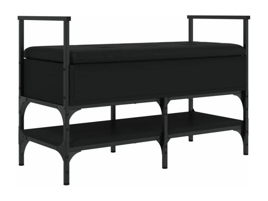 Black shoe bench 85.5x42x57.5 cm engineered wood