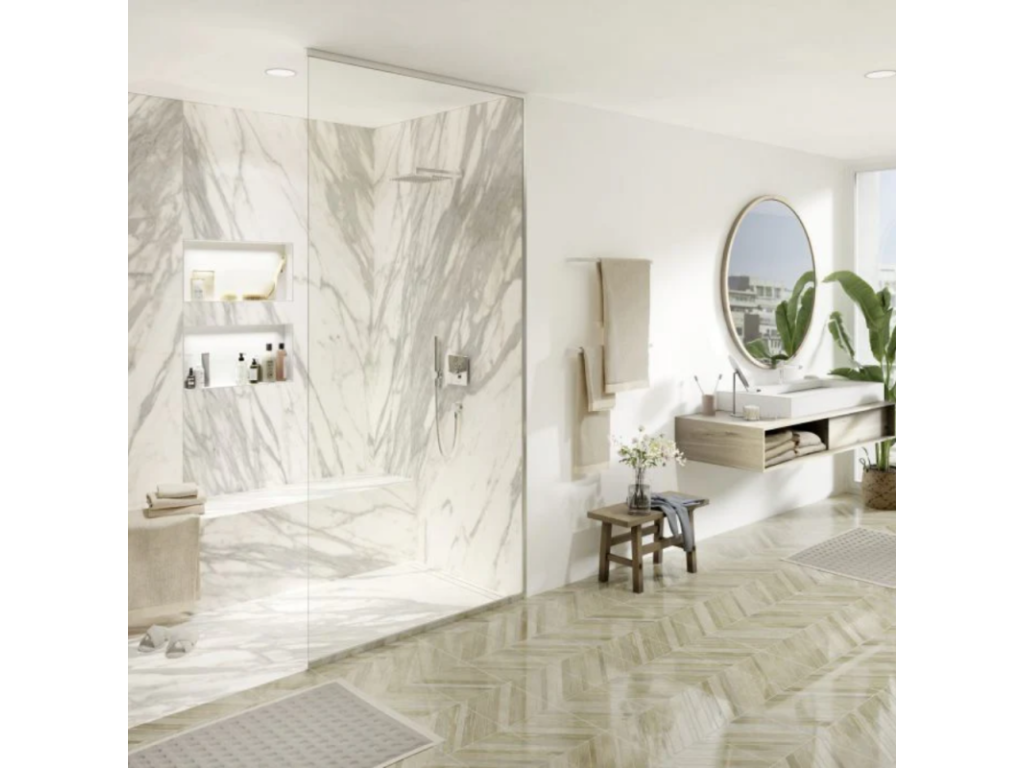 120x90 Homzora Neo tileable shower tray with Homzora marble white adhesive