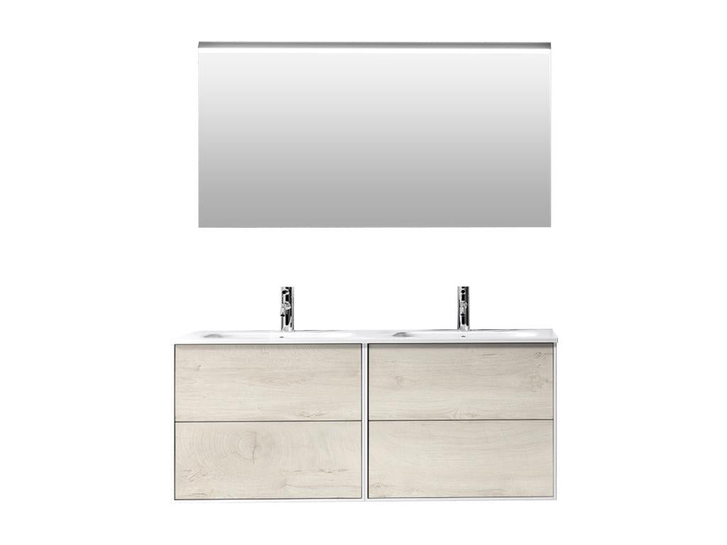 Homzora 4-piece double vanity bathroom set in oak