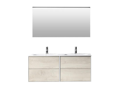 Homzora 4-piece double vanity bathroom set in oak