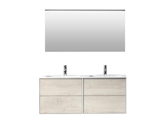 Homzora 4-piece double vanity bathroom set in oak