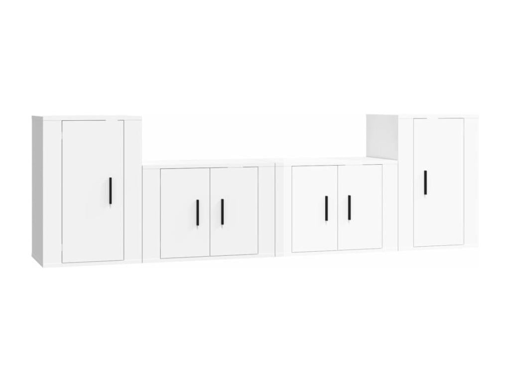 4-Piece TV Furniture Set, Glossy White, Engineered Wood