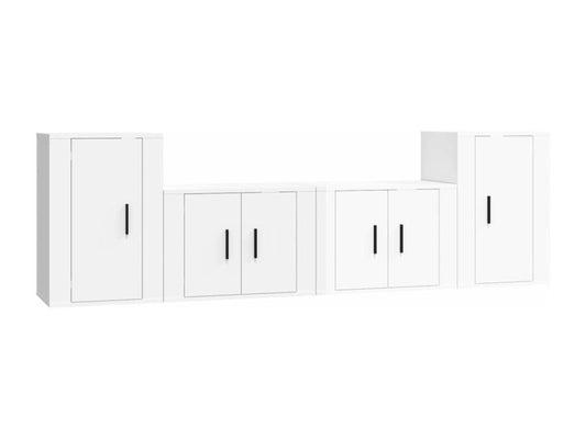 4-Piece TV Furniture Set, Glossy White, Engineered Wood