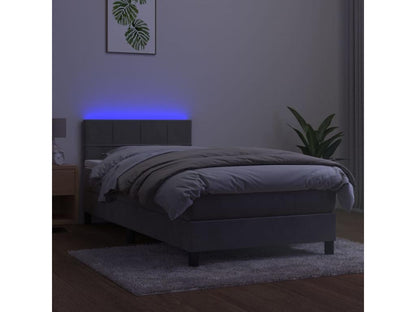 Upholstered bed base with mattress and LED light, light grey, 100x200 cm, velvet