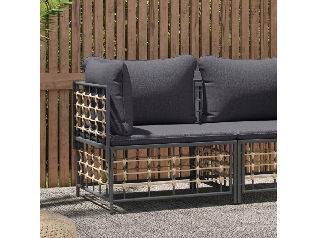 Garden corner sofa with dark grey cushion, woven resin