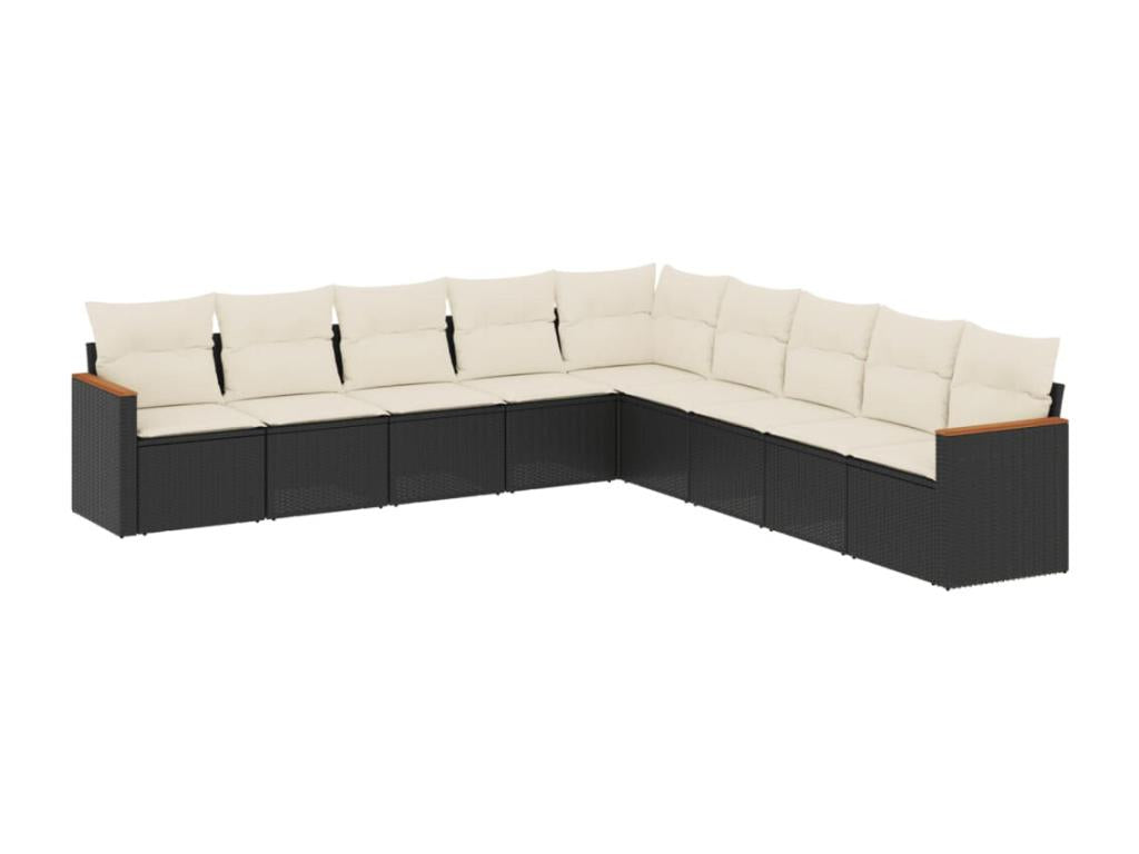 9-piece garden furniture set with cushions, black woven resin