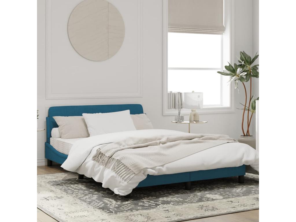 Bed frame with blue headboard, 120x200 cm, velvet