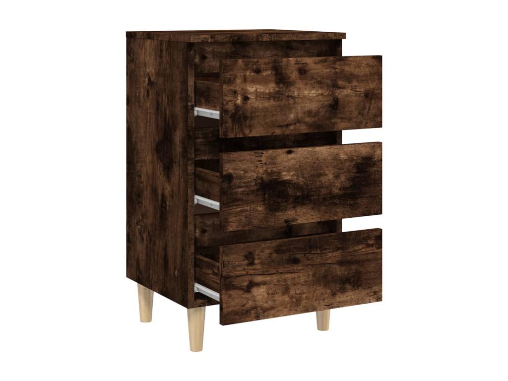 Bedside table with solid wood legs, smoked oak, 40x35x69cm