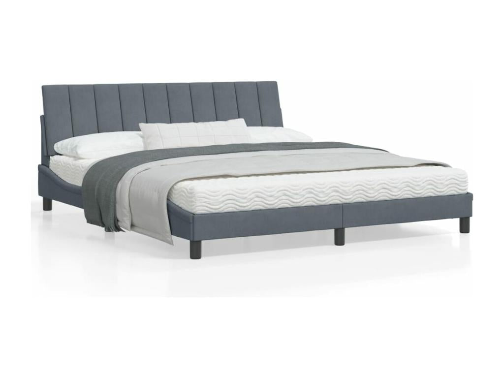 Bed frame with headboard, dark grey, 180x200 cm, velvet