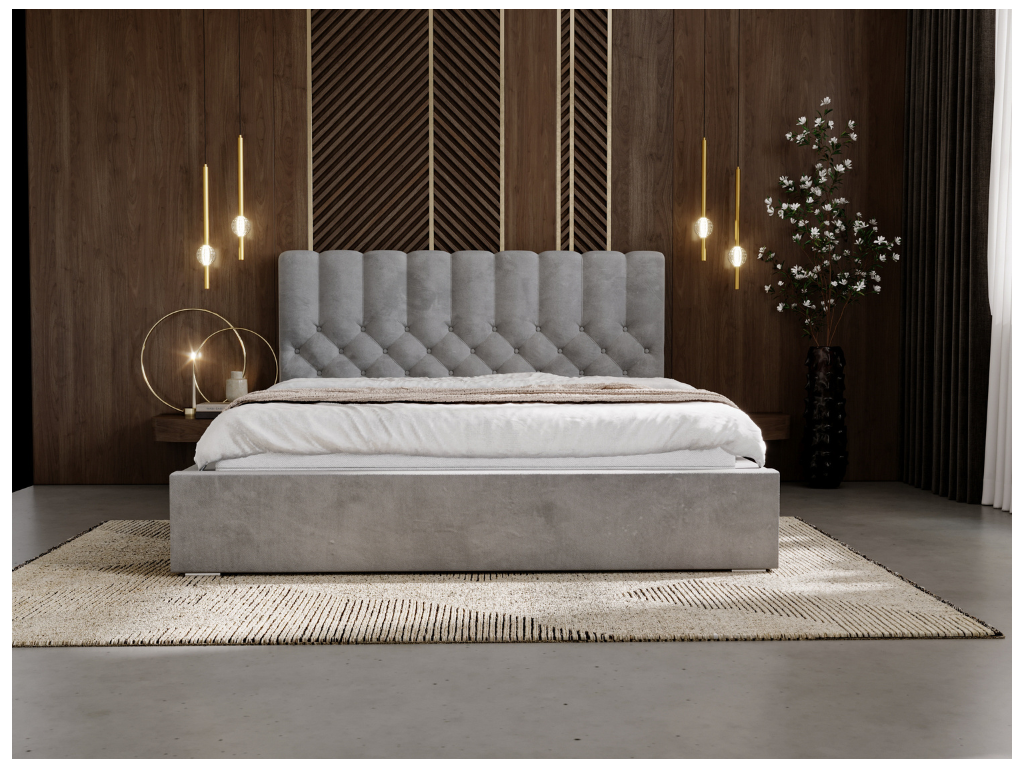 Upholstered bed with storage - 200x200 - double bed - velvet - grey - Roma