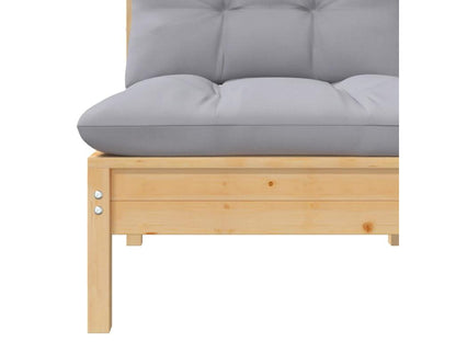 Garden center sofa with grey cushions. Solid pine wood.