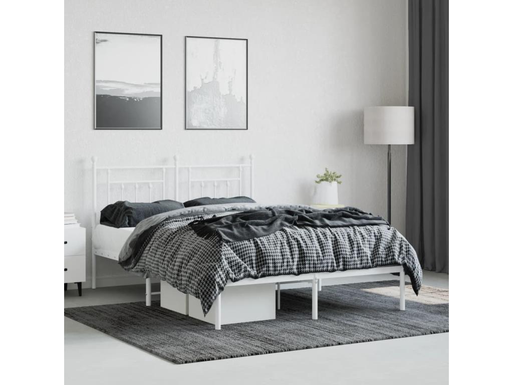 Metal bed frame with white headboard 140x190