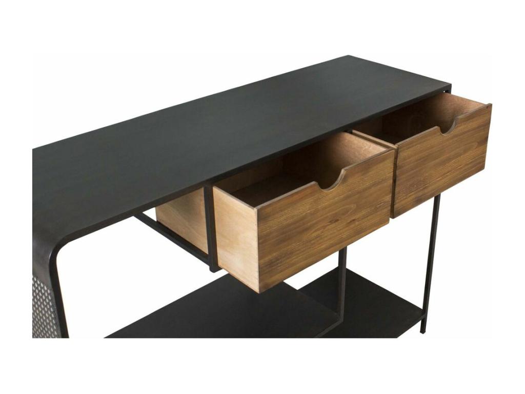 Industrial console table in iron and wood with 3 drawers