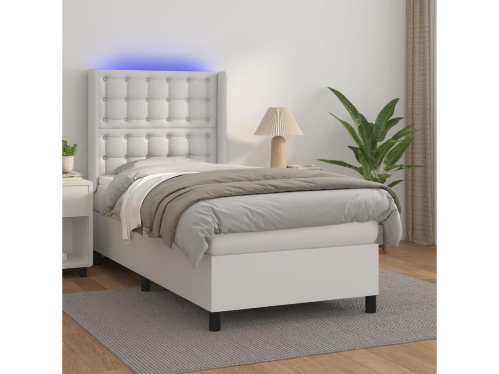 Meubiana bed base with LED light, white, 90x190cm, faux leather