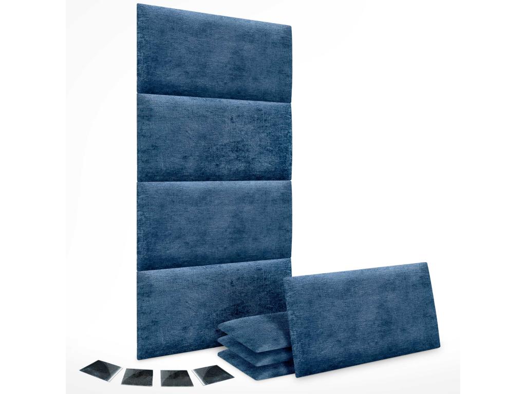 Meubiana Set of 8 Self-Adhesive Acoustic Wall Panels in Eco-Friendly Wool, Shock-Absorbing Protection, Blue, 60x50 cm x8